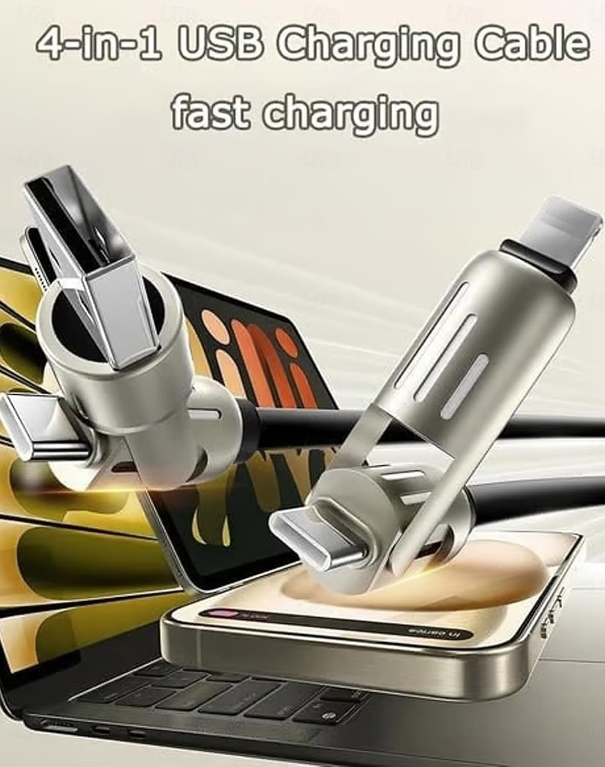 Cavo di ricarica USB 4 in 1, ricarica rapida max 60 W per connettori USB C/USB-A/Type-C/Lightning, cavo indicatore LED per iPhone 17/16/15, Samsung iPad Android MacBook Power Bank del 2025 a $14.99 –P1