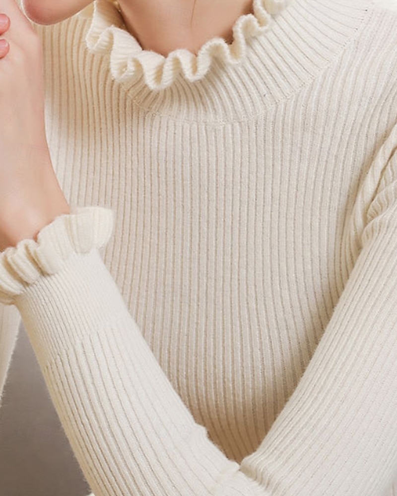 Pentru femei Pulover Plover Șic Stradă Casual Culoare solidă Guler Pe Gât Tricotat Manșon Lung Topuri obișnuite Tricotat Zilnic Ieșire Sfârșit de săptămână Negru Alb Toamnă Iarnă 2025 - $25.99 –P6