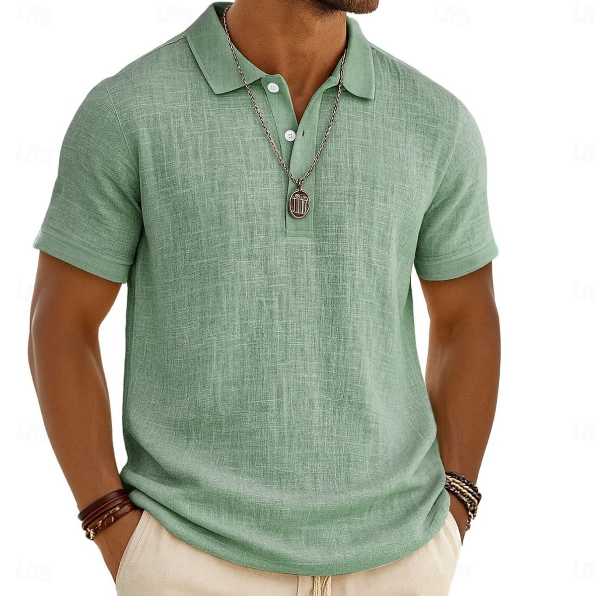 Homens Camisa de linho Camisas Polo Férias Casual Clássico Manga Curta Moda Côr Sólida Botões Verão Primavera Normal Preto Branco Verde Claro Cinzento Azul Marinha cáqui Camisa de linho de 2026 por $26.99 –P1