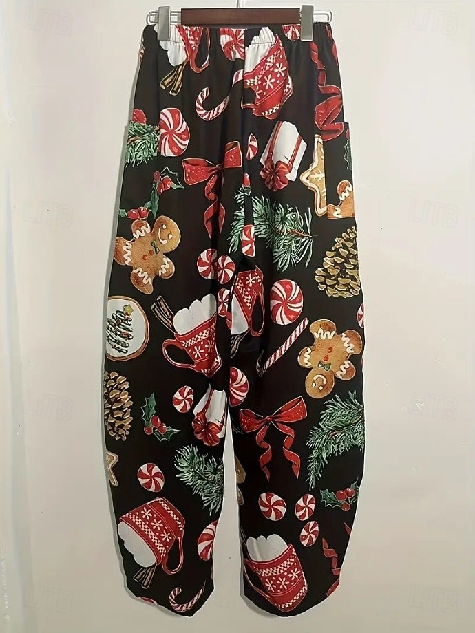 Per donna Gamba larga Chinos Essenziale Casual Lunghezza intera Vita AltaPantsNatale Grafico Babbo Natale Astratto Fascia Elastica Inelastico Formale Vacanza Streetwear Rosa chiaro Marrone scuro del 2025 a $36.99 –P8