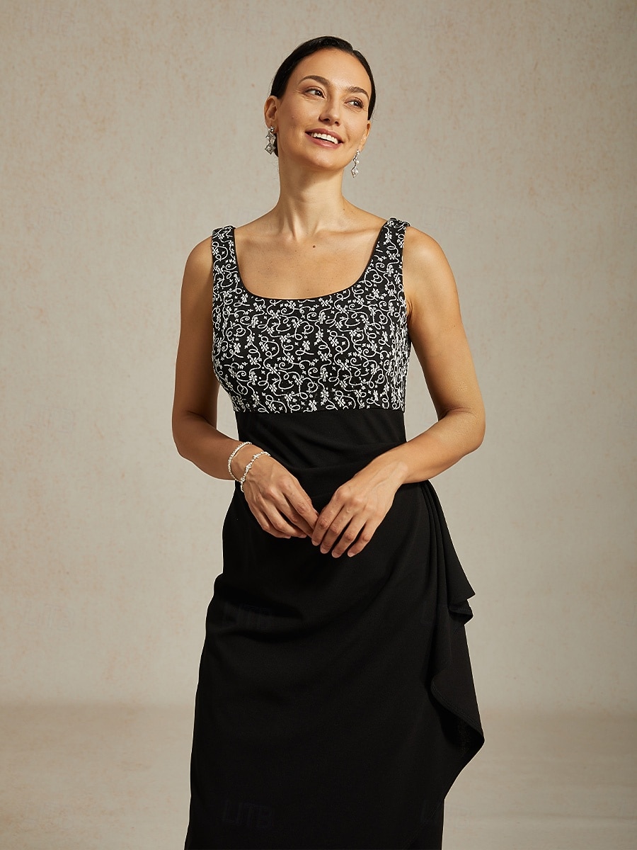 Mujer Vestido maxi Vestido tubo Elegante Formal Vestidos semi formales Fiesta de Noche Lentejuelas Encaje Ajuste regular Floral Manga Larga Cuello Barco Negro 2026 - $208.19 –P10