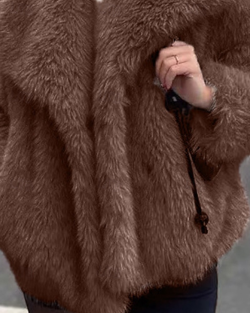 Damen Kunstpelzmantel Warm Bequem Pelze & Leder Lässig Einfach Straße Ferien Ausgehen Wochenende Regulär Umlegekragen Normale Passform Langarm Oberbekleidung Kaffee Herbst Winter 2025 - $52.99 –P3