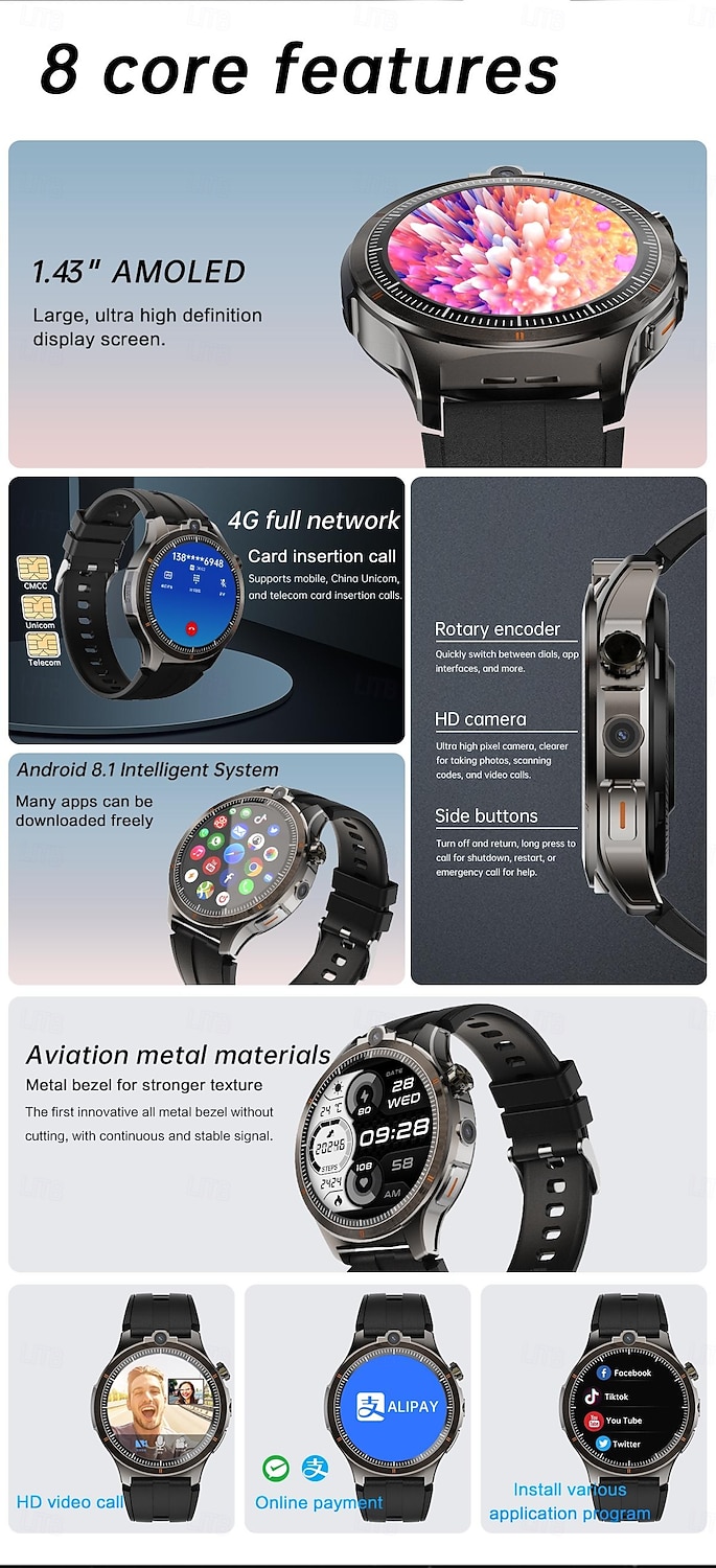 LW9 Montre intelligente 1.43 pouce Smartwatch Montre Connectée Bluetooth 4G Surveillance de la température Podomètre Rappel d'appel Compatible avec Android iOS Hommes GPS Longue Veille Appels Mains de 2025 ? $131.99 –P2