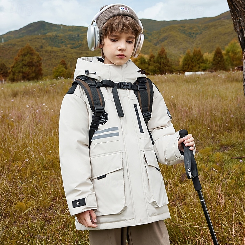 Kinder Unisex Daunenjacke Outdoorjacke Daunenjacke Oberbekleidung Einfarbig Tarnung Langarm WASSERDICHT warm halten Winddicht Mantel Outdoor Täglich Basic Schwarz Weiß Rosa Herbst Winter Ab 4 Jahren 2025 - $82.99 –P3