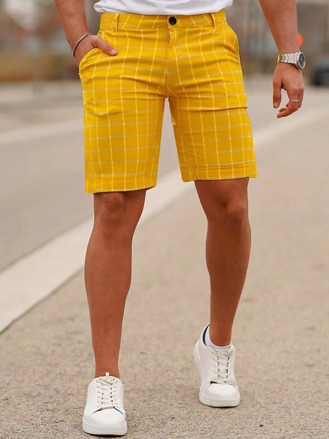 Men's Shorts Chino Shorts Bermuda shorts Pocket Plaid Comfort Breathable  Outdoor Daily Going out Fashion Streetwear Black Yellow 2025