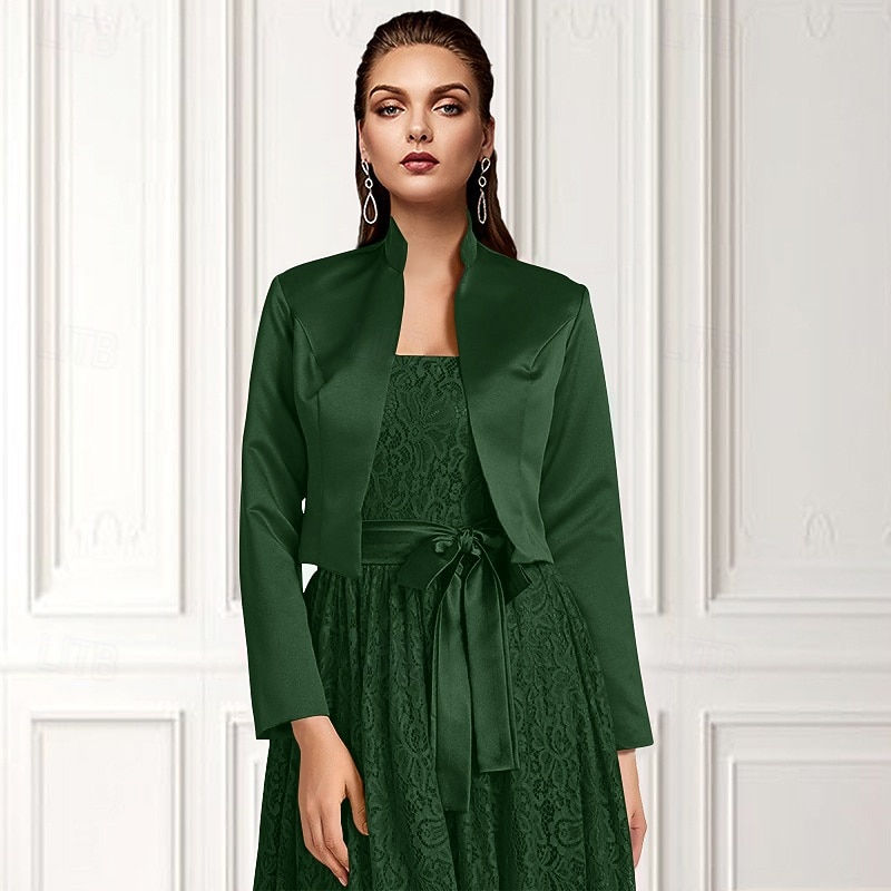 Solid frakker  jakker sateng bryllup  fest kveld  uformell bryllupsgjest pakker  bolero med drapering  solid kjole å imponere 2025 - $39.99 –P7