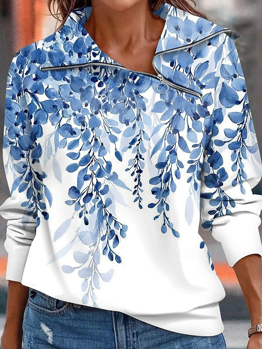 Per donna Felpe con cerniera Grafico Geometrico Casual Manica Lunga Collo Alto Top Regolari Casuale Nero Bianco Rosso Blu Autunno Inverno del 2025 a $29.99 –P3