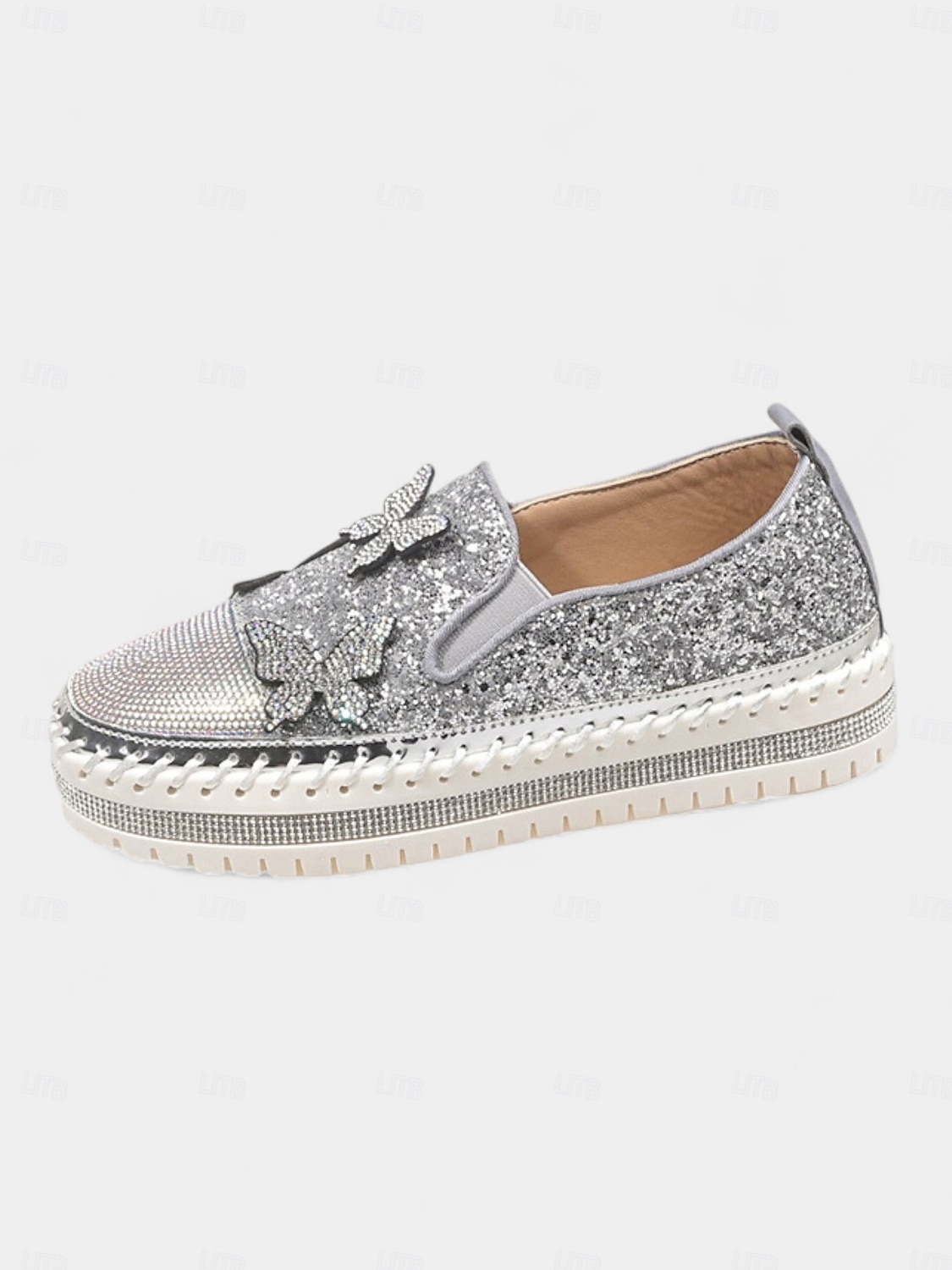 Sneakers slip-on da donna con plateau, glitter viola e design a farfalla in strass - scarpe alla moda per la vita notturna, le feste e le discoteche del 2025 a $32.99 –P1