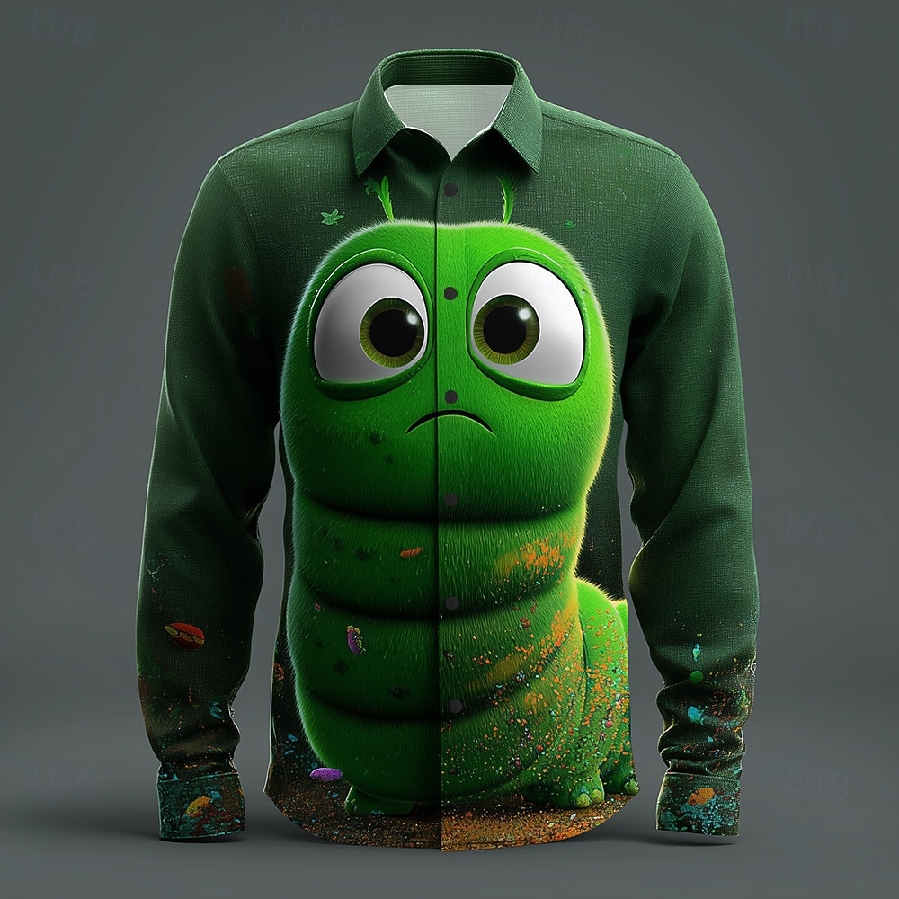 Herren Tiermotiv Insekten Raupe Hemd Knopfhemd Langarm Lustig Outdoor Ferien Frühling Herbst Umlegekragen 3D-Druck Hemden mit Kragen Grün 1# Grün 2# Grün 3# Dunkelgrün Grün 2026 - $10.49 –P5
