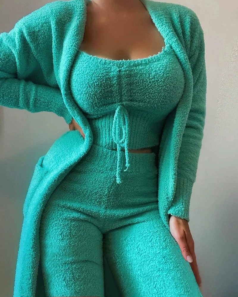 Women's Loungewear Pajama Set Flannel Fashion Casual Pure Color Elastic Waist Pullover Pant Vacation Home Daily Long Sleeve Crew Neck Light Pink Black White Pink Royal Blue Summer Spring Winter Slim 2026 - $41.99 –P5