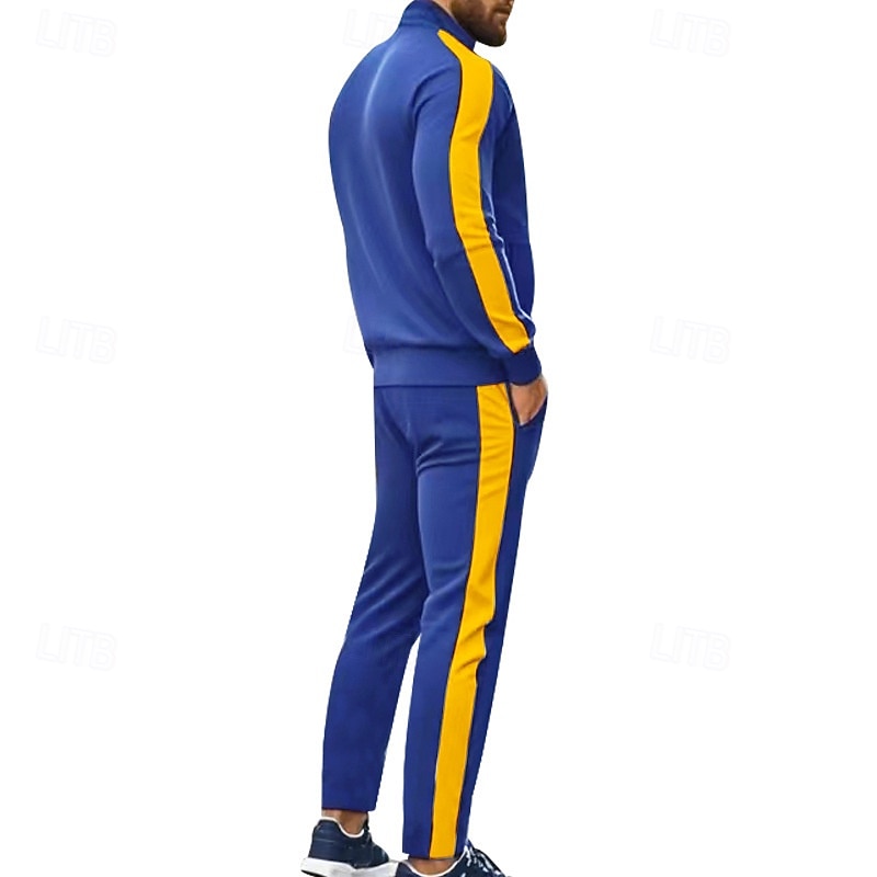 Herr Tröja Träningsoverall Outfit set Hög krage Utomhus Dagligen Sport Snörning Dragkedja Ficka Färgblock Svart Gul Rubinrött Polyester Sportkläder Mode Streetwear Vår 2025 - $43.99 –P19