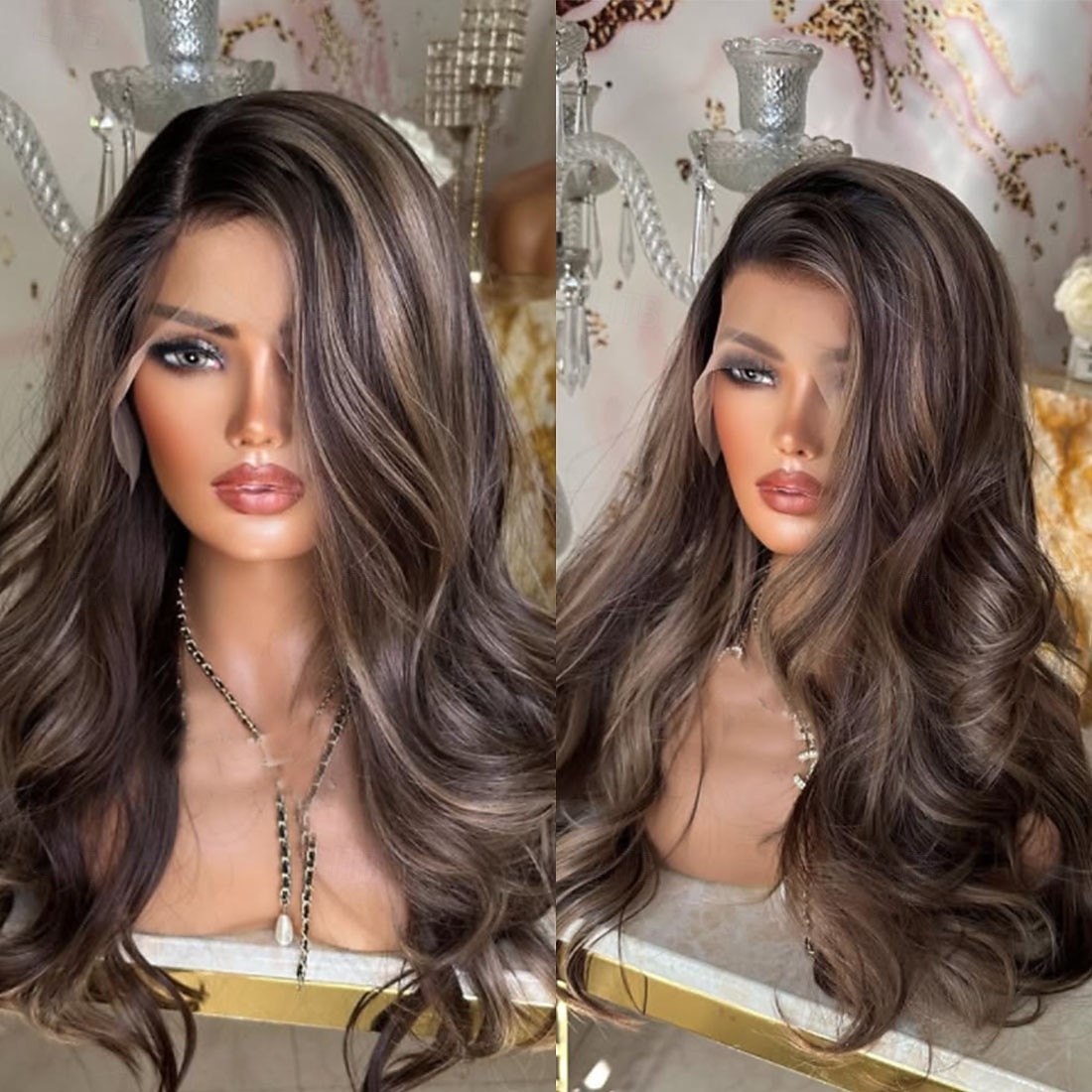 Capelli umani Remy 5x5 Chiusura 13x4 Fronte in Pizzo Parrucca Riga Libera Capelli brasiliani Ondulato Marrone Parrucca 150% 180% Densità dei capelli con Capelli di Bambino Capelli Evidenziati del 2025 a $332.89 –P4