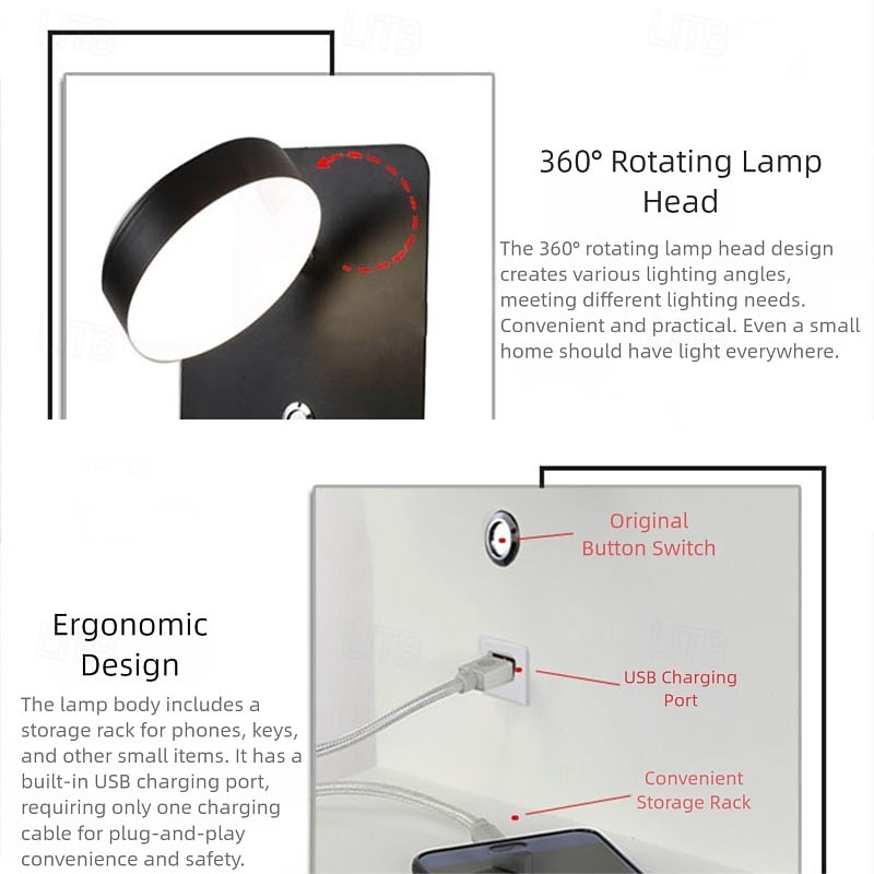 USB Mobile Charging Wall Light, Bedroom Bedside Lamp, Simple and Creative LED Lamp, LED Nordic Wall Lamp, for Living Room 2026 - $184.99 –P6