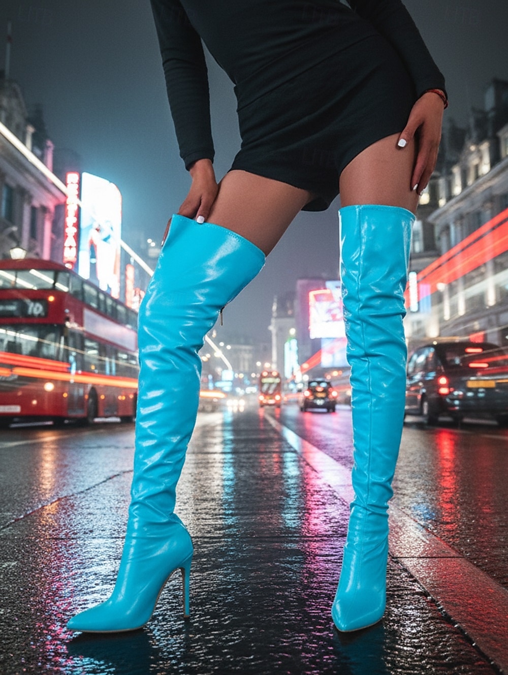 Women's Black Boots Over-the-Knee Boots with Stiletto Heel - Pointed Toe High Heel Boots for Evening Party 2026 - GBP £44.76 –P5