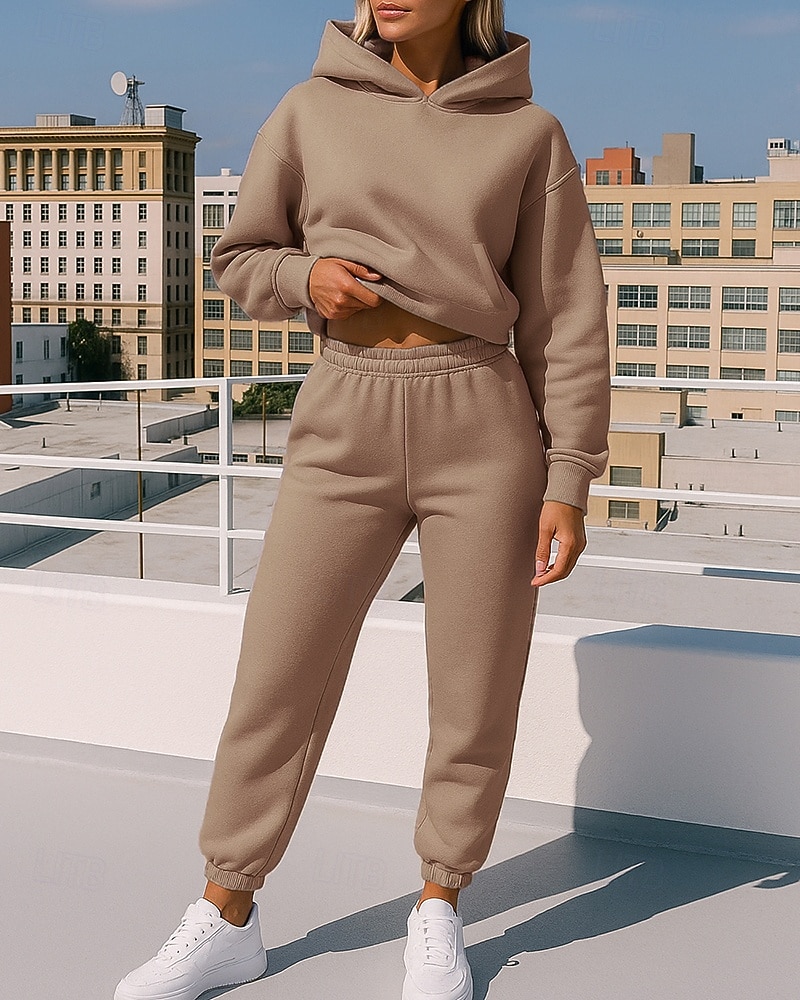 Mujer Chándal de 2 piezas Sudadera con capucha Lounge Conjuntos de chándal Color sólido Trajes de Yoga Otoño Negro Blanco Rutina de ejercicio Al Aire Libre Viaje Alta cintura Ligero Moda Manga Larga 2025 - $32.99 –P8