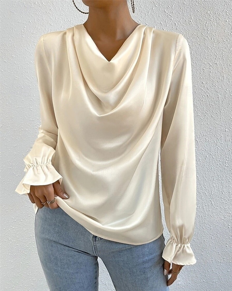 Femmes Chemise Chemise en satin Uni Élégant Occasionnel manche longue Col Bénitier Hauts Réguliers Quotidien Sortir Drapé Noir Rose Claire Vert Abricot Printemps Automne de 2025 ? $18.99 –P17