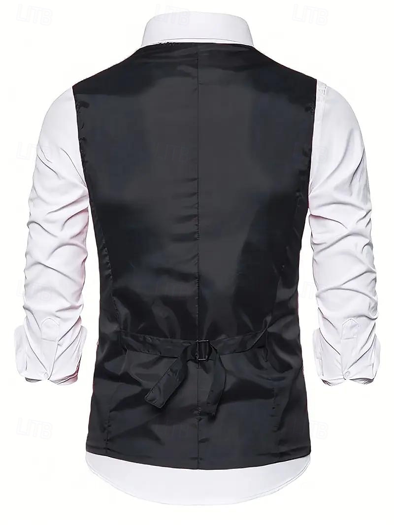 gilet da uomo con scollo a V, tinta unita, nero, argento e oro, vestibilità su misura del 2025 a $39.99 –P9