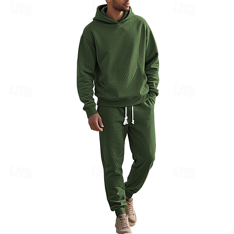 Homme Ensemble Survetement Ensemble de tenues Ensemble de sweats à capuche Sweat à Capuche Extérieur Quotidien Sports Jacquard Cordon de serrage Uni Noir Blanche Kaki Polyester Tenues de Sport Mode de 2025 ? $39.99 –P4