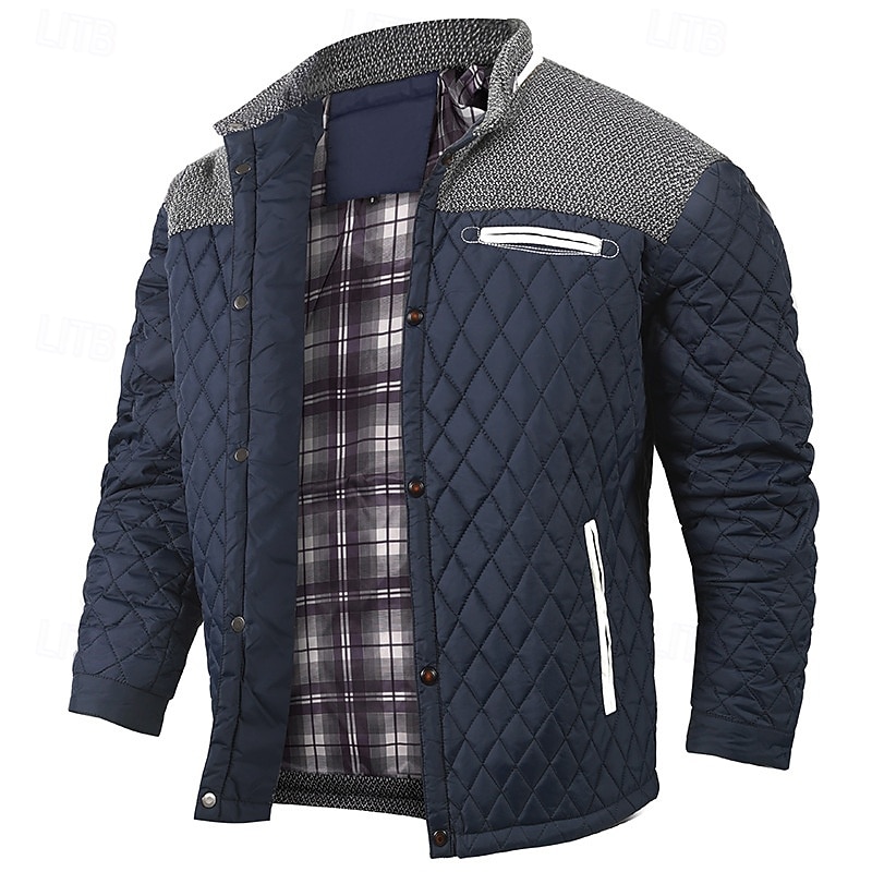Herr Quiltad jacka Vardaglig jacka Semester Dagligen Håller värmen Lappverk Ficka Höst Vinter Färgblock Mode Klassisk Hög krage Normal Svart Blå Kaki Armégrön Jacka 2025 - $60.99 –P15