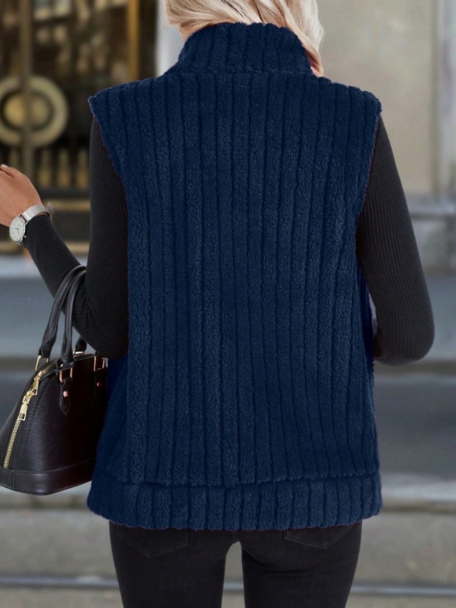 2025年 女性用 フリースベスト 快適 高通気性 ジッパー カジュアル 平織り バケーション ストリート カジュアル デイリーウェア ジッパ－ ショート 折襟 レギュラー ノースリーブ アウターウェア ブラック ルビーレッド ブルー 春 秋  コレクション – $25.99 –P13