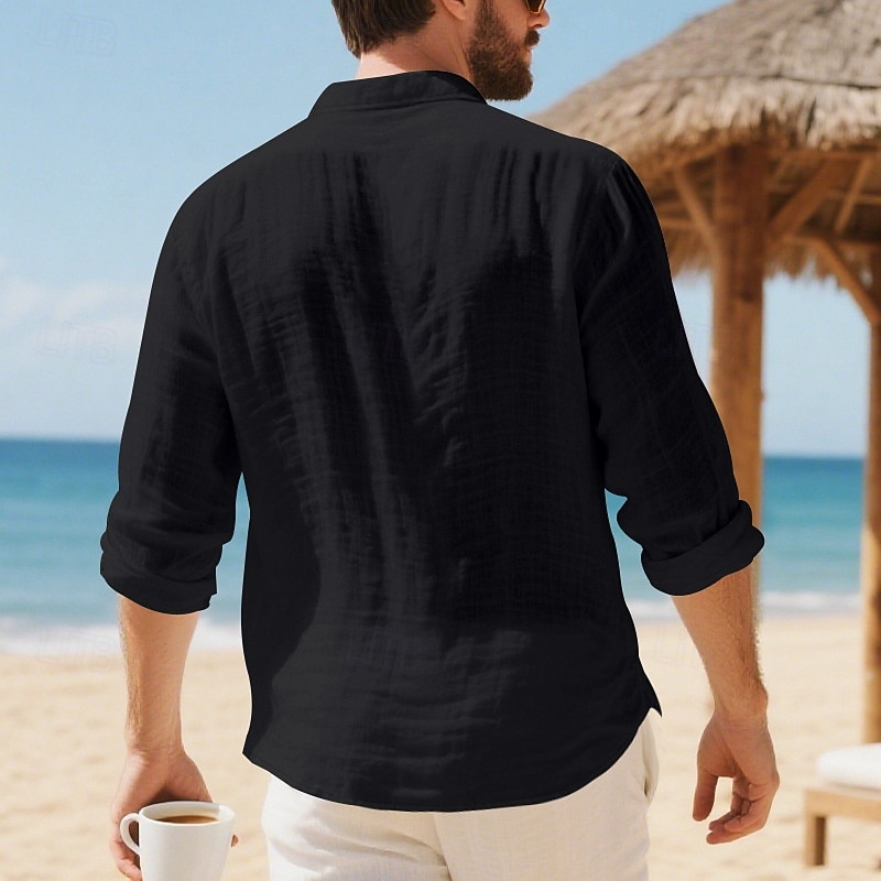 Herren Hemd Leinenhemd Freizeithemd Knopfhemd Baumwollhemd Einfach Urlaub Hawaiianisch Schwarz Weiß Gelb Marineblau Langarm Revers Frühling Herbst Bekleidung 2025 - $19.49 –P15