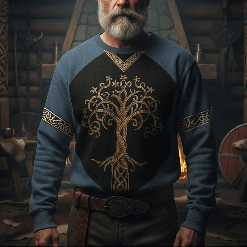 Pánské Mikina Vodní modrá Khaki Tričkový Strom života Yggdrasil Keltský uzel Tisk Ležérní Denní Streetwear Vinobraní Viking Podzim Zima Oblečení Mikiny s kapucí Mikiny Dlouhý rukáv 2026 - $28.99 –P3