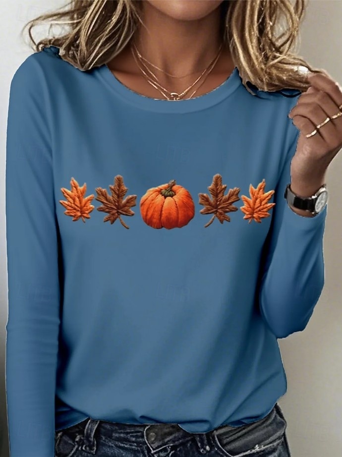 Femmes T-shirt Graphique Plantes ancien Élégant Classique manche longue Col ras du cou Col rond Hauts Réguliers Quotidien Imprimé Noir Bleu Orange Gris foncé Gris Printemps Automne Hiver de 2025 ? $22.99 –P2