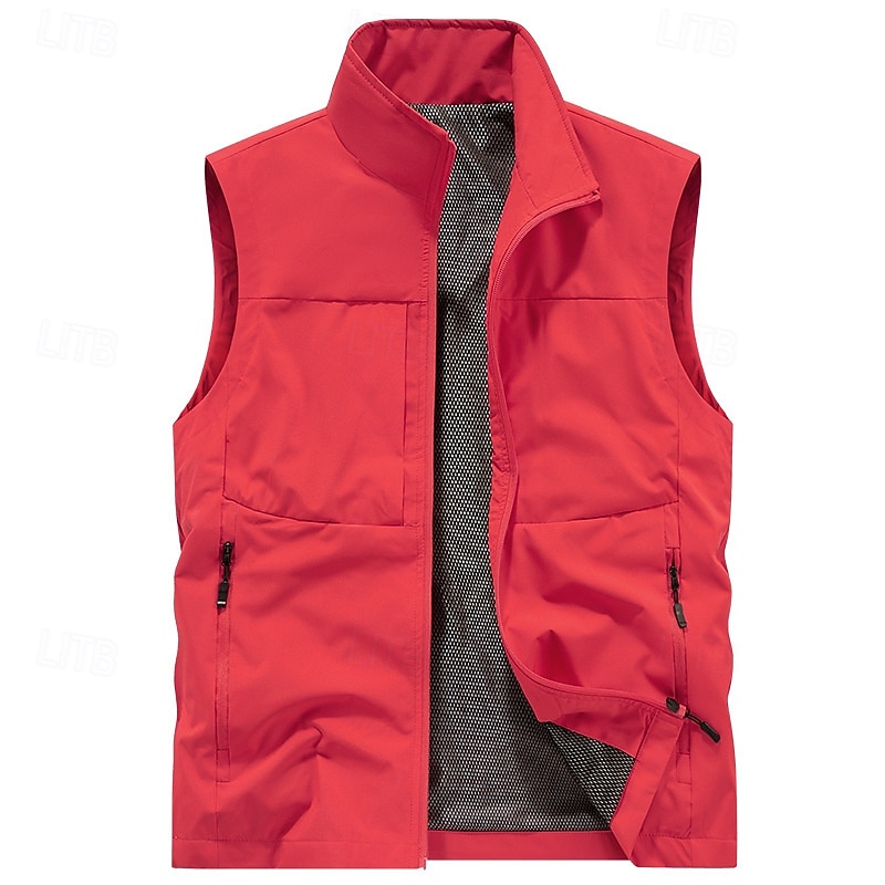 Herren Outdoor-Weste Weste Angelweste Outdoor Täglich Mode Lässig Frühling Herbst Tasche Polyester Bequem Einfach Reisverschluss Stehkragen Normale Passform Schwarz Rote Khaki Armeegrün Weste 2025 - $22.99 –P17