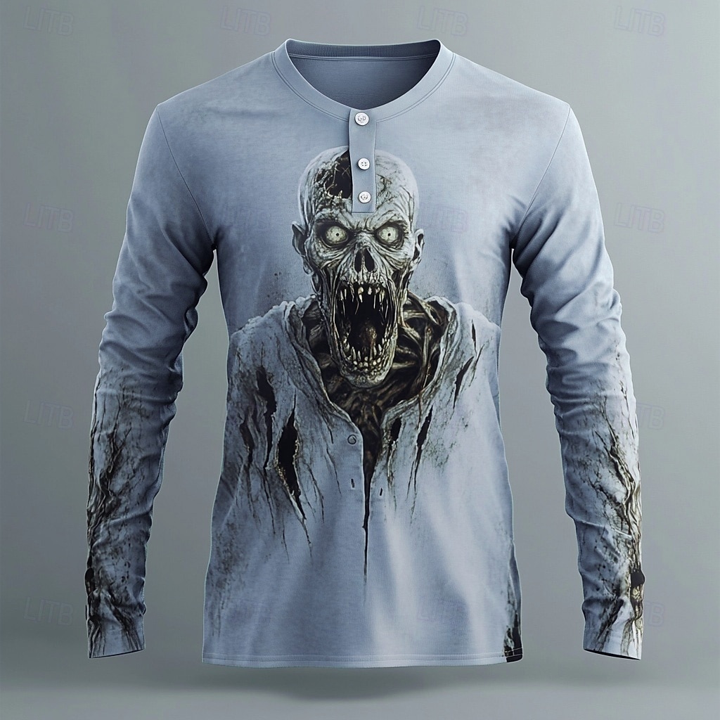 Camicia Grafica Zombie da Uomo Henley Manica Lunga Fashion Carina Casual Giornaliero Vacanza Autunno Primavera  Autunno Verde Rosso Blu Viola Grigio Henley T-Shirt Henley del 2026 a $21.99 –P4