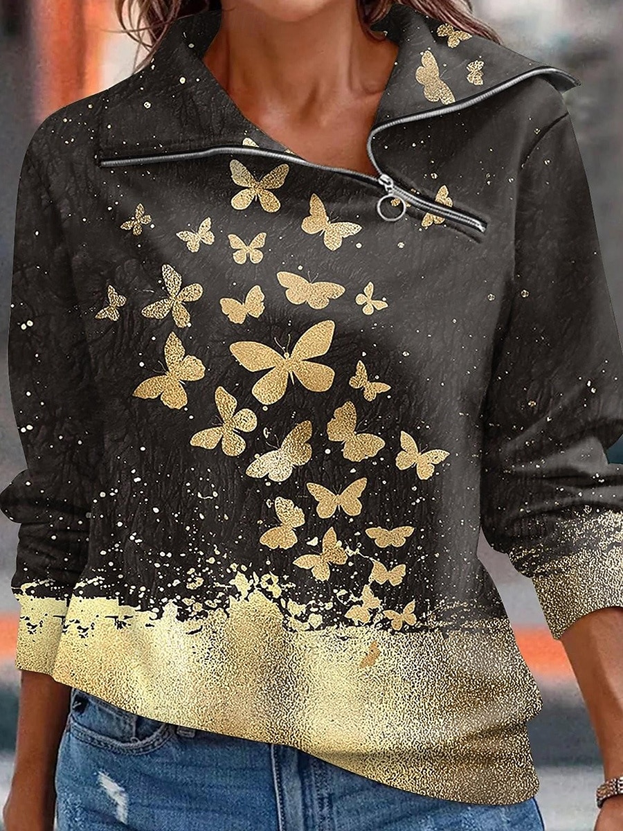 Per donna Felpe con cerniera Grafico Geometrico Casual Manica Lunga Collo Alto Top Regolari Casuale Nero Bianco Rosso Blu Autunno Inverno del 2025 a $29.99 –P2