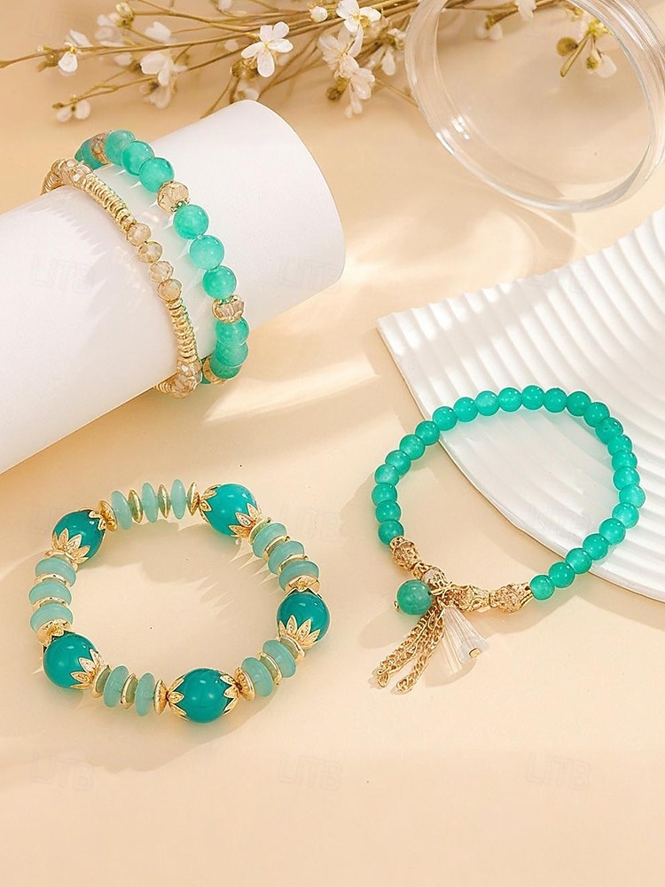 Damearmbånd med imiterte krystallperler og gulldetaljer, bohemsk lagdelt stretcharmbåndsmykke til fester, bryllup og hverdagsbruk 2026 - $8.99 –P8