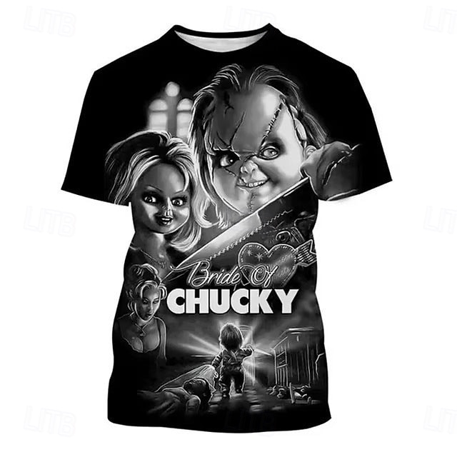2025年 ハロウィーン チャッキー Ｔシャツ(21) プリント グラフィック柄 用途 カップル用 男性用 女性用 成人 ハロウィーン カーニバル マスカレード 3Dプリント カジュアル／普段着  コレクション – $18.99 –P1