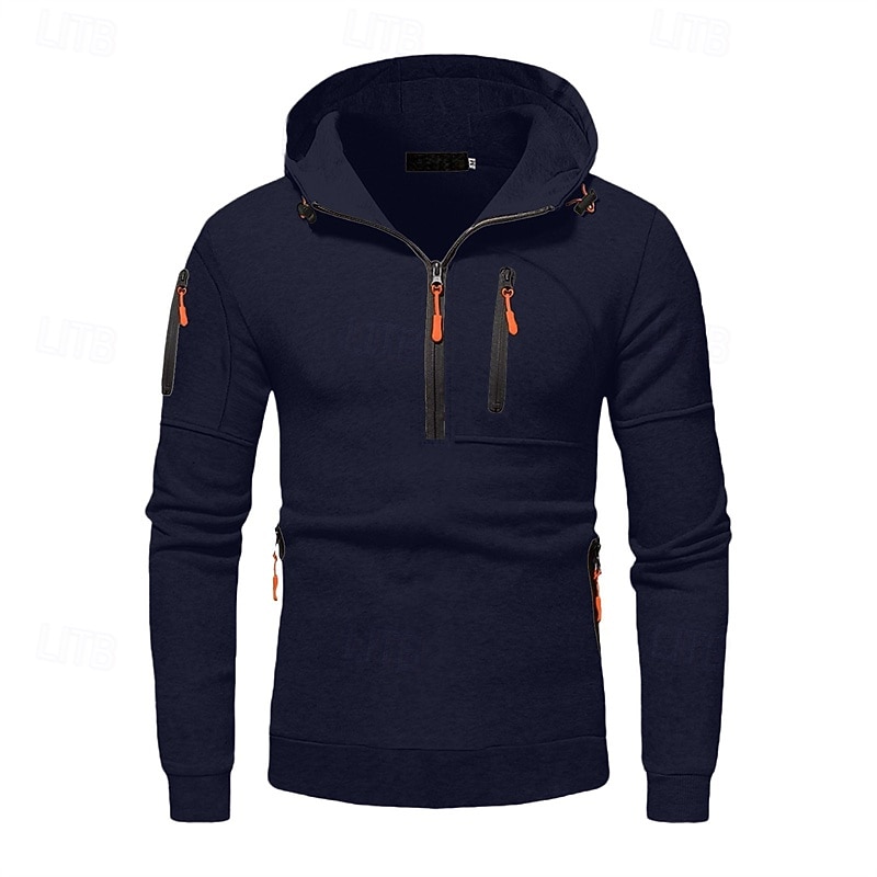 Per uomo Felpa con cappuccio Felpa con cappuccio e zip corta Nero Bianco Blu marino Cachi Grigio chiaro Con Cappuccio Semplice Tasca Zip a un quarto Sport & Outdoor Quotidiano Ferie Poliestere del 2025 a $24.99 –P14