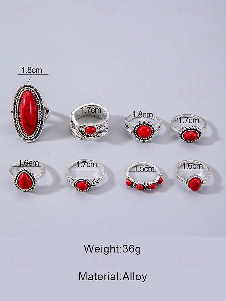 Женский винтажный комплект колец с опалом, посеребренные кольца в богемском стиле с регулируемой длиной, украшения для вечеринок, свадеб и повседневной носки 2025 - $11.99 –P10