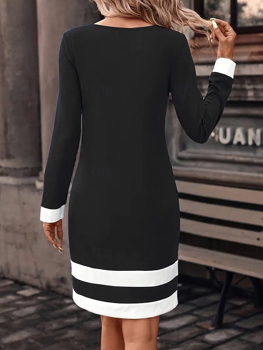 Damen Minikleid T-Shirt-Kleid Shiftkleid Sommerkleid Urlaub Lässig Party Täglich Normale Passform Grafik Farbblock Langarm Rundhalsausschnitt Schwarz Marineblau Frühling Herbst Winter 2025 - $25.99 –P2