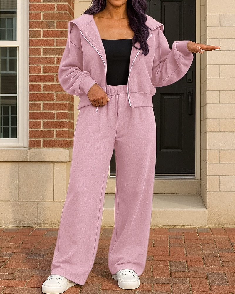 Per donna Felpa con cappuccio e zip Top attillato Tuta da 2 pezzi Baggy con tasca Tinta unita Completo Abbigliamento Autunno Rosa Viola Escursionismo Lavoro All'aperto Manica Lunga Sport del 2026 a $36.99 –P4