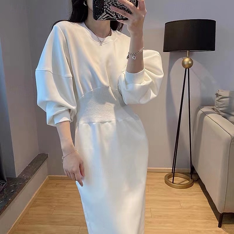 Femmes Robe Midi Robe à Capuche Mode Moderne Quotidien Week-end Coupe régulière Uni manche longue Col ras du cou Noir Blanche Gris Printemps Automne de 2025 ? $34.99 –P2