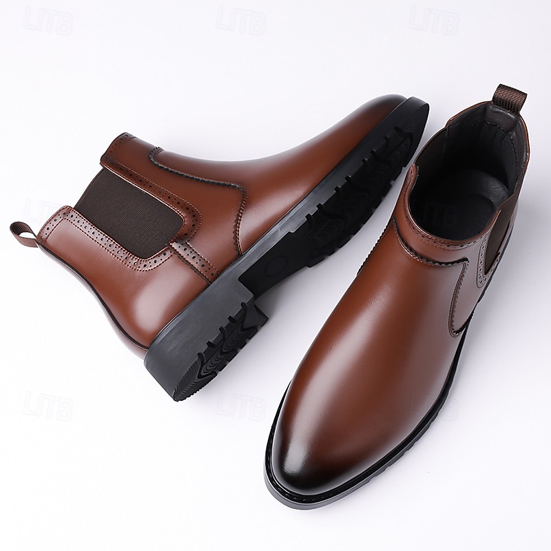 Homme Bottes Rétro Marche ancien Quotidien Cuir PU Confortable Bottes Mi-Mollet Mocassin Brun foncé Noir Printemps Automne de 2025 ? $54.99 –P4
