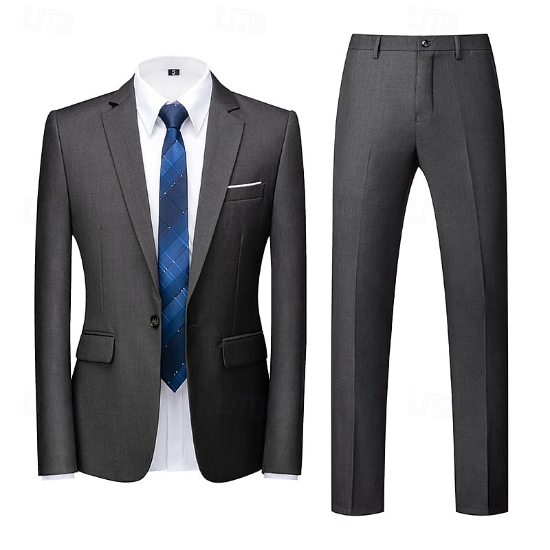Homens Blazer Fato O negócio Coquetel Festa de Casamento 2 Peças Moda Casual Primavera Outono Poliéster Tecido Bolsos Botões Confortável Não Trespassado Jaqueta esporte Amarelo Escuro Cinzento Escuro de 2026 por $112.99 –P3