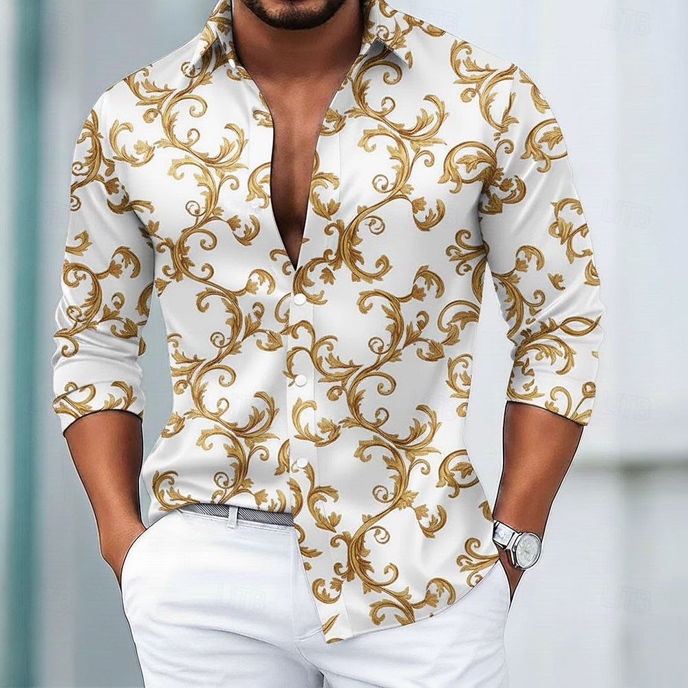 Homens Estampa floral Barroco Flores Camisa Social Blusa de cetim Saia Manga Longa Vintage retrô Férias Dia a Dia Verão Primavera Outono Aberto para a Lateral Impressão 3D Camisas de botões Preto de 2026 por $29.99 –P4