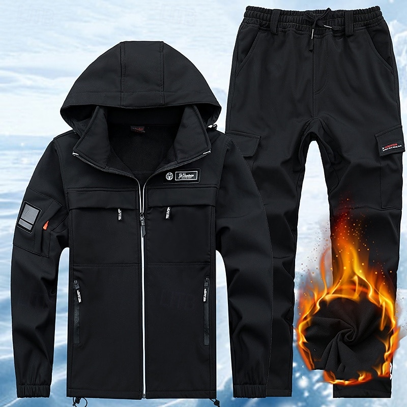 Men's Hiking Jacket Fleece Jacket Winter Coat Puffer Jacket Thermal Set Winter Autumn / Fall Outdoor Camo Thermal Warm Waterproof Windproof Top Black Green Khaki 2026 - $70.99 –P3