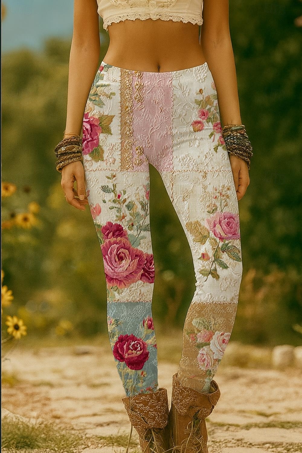 Women's Leggings Vacation Vintage Ethnic Style Full Length High Waist Floral Graphic 3D Print Quick Dry Breathability Soft Stretchy Daily Home Outdoor White Pink Blue Green Summer Spring Fall Regular 2026 - $21.99 –P3