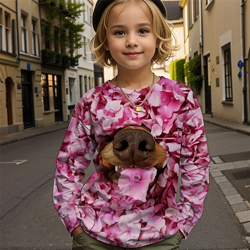 Pojkar 3D Blommig Hund T-shirt Långärmad Vår Höst Mode Grundläggande Barn 4-12 år Rund hals Utomhus Ledigt Dagligen Normal 2025 - $13.99 –P1