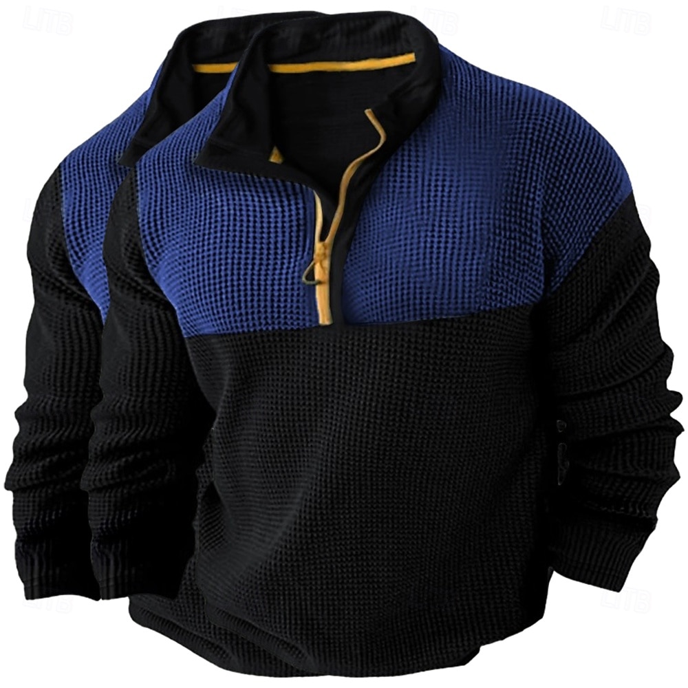 Per uomo Camicia a nido d'ape Maglietta Maglia Mezza Zip Camicia a Maniche Lunghe Manica Lunga Zip a un quarto Autunno Primavera & Autunno Blocco di colori Moda Designer Essenziale Patchwork 2 Pezzi del 2025 a $37.99 –P9