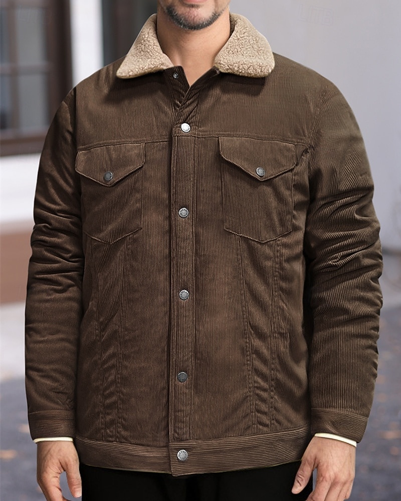 Per uomo Giacca Invernale Giacca in Velluto a Coste Giacca in Pile Giacca Casual Vacanza Quotidiano Calore Termico Tasca Pile Inverno Semplice Moda Streetwear Bavero Regolare Nero Verde chiaro Blu del 2025 a $54.99 –P6