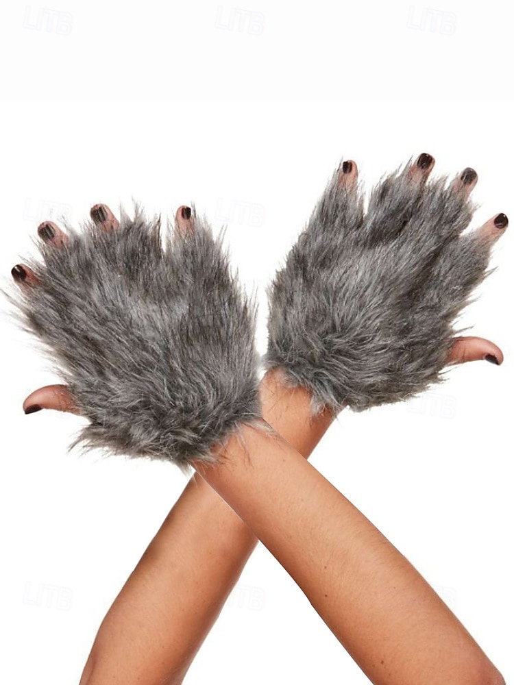 Женские пушистые перчатки в виде лапы оборотня – аксессуары для косплея на Хэллоуин, пушистые варежки в виде когтей монстра для вечеринок и нарядов 2026 - $11.99 –P4