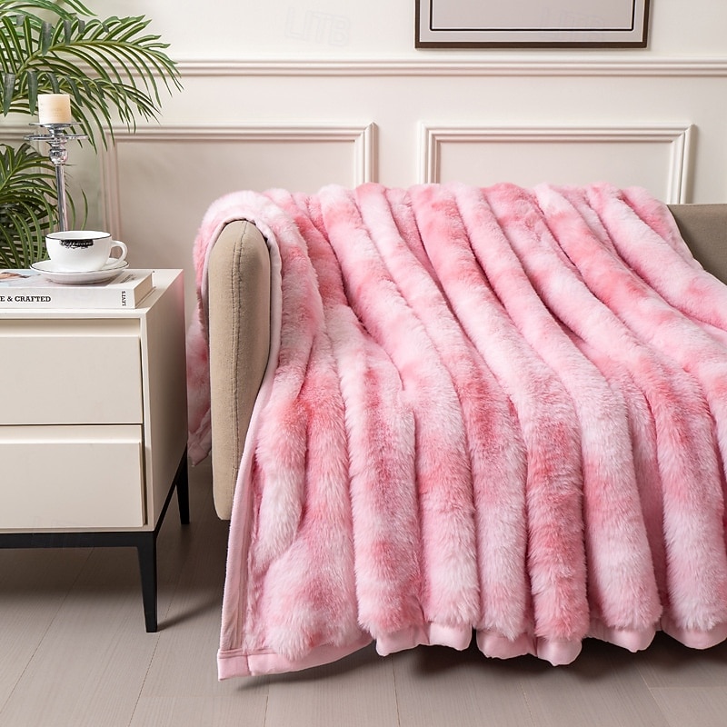 Nowy dwustronny koc z imitacji futra królika w stylu tie-dye z 2025 roku, gruby koc na jesień i zimę, narzuta na sofę i do domu 2025 - $14.49 –P5