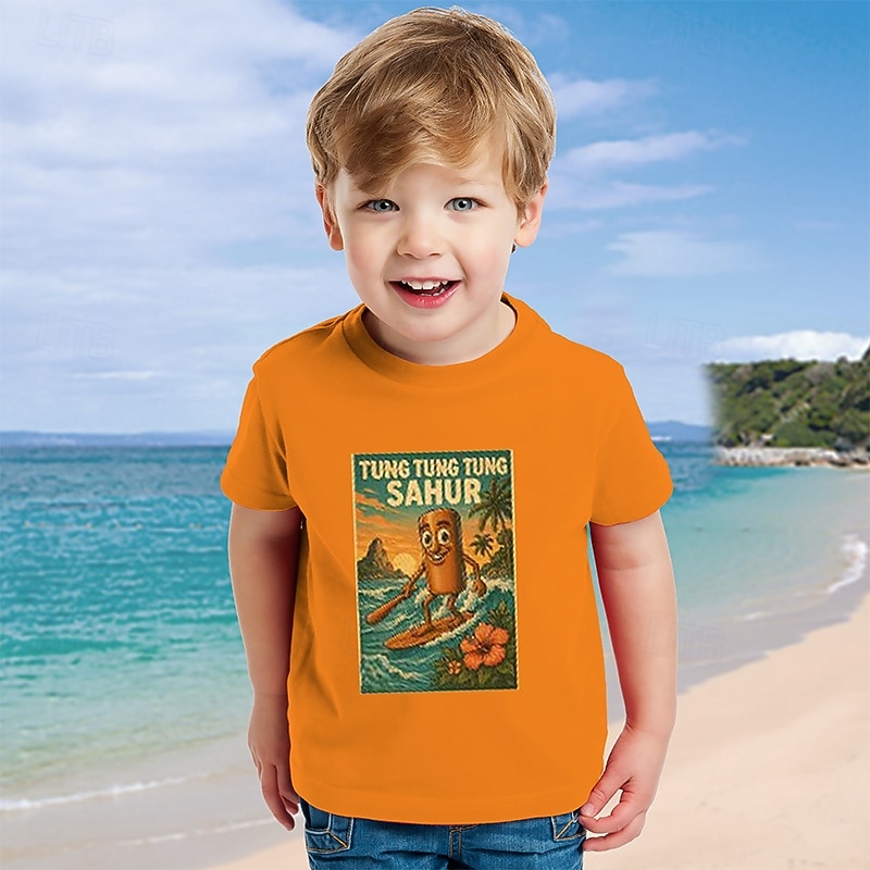 Pojkar 3D Tecknat T-shirt Kortärmad Sommar Vår Mode Grundläggande Barn 4-12 år Rund hals Utomhus Ledigt Dagligen Normal 2025 - $11.99 –P5