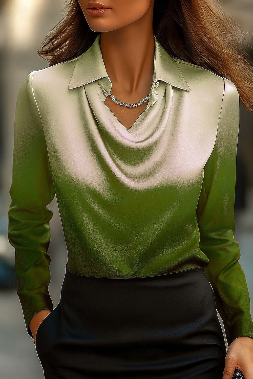 Mulheres Camisa Social Franzido Com Pregas Âmbar Gráfico Geométrica Elegante à moda Básico Manga Longa Gola Boba Tops regulares Diário Trabalho Traje de festa para noite Verde Verde Claro Verde de 2026 por $32.99 –P1