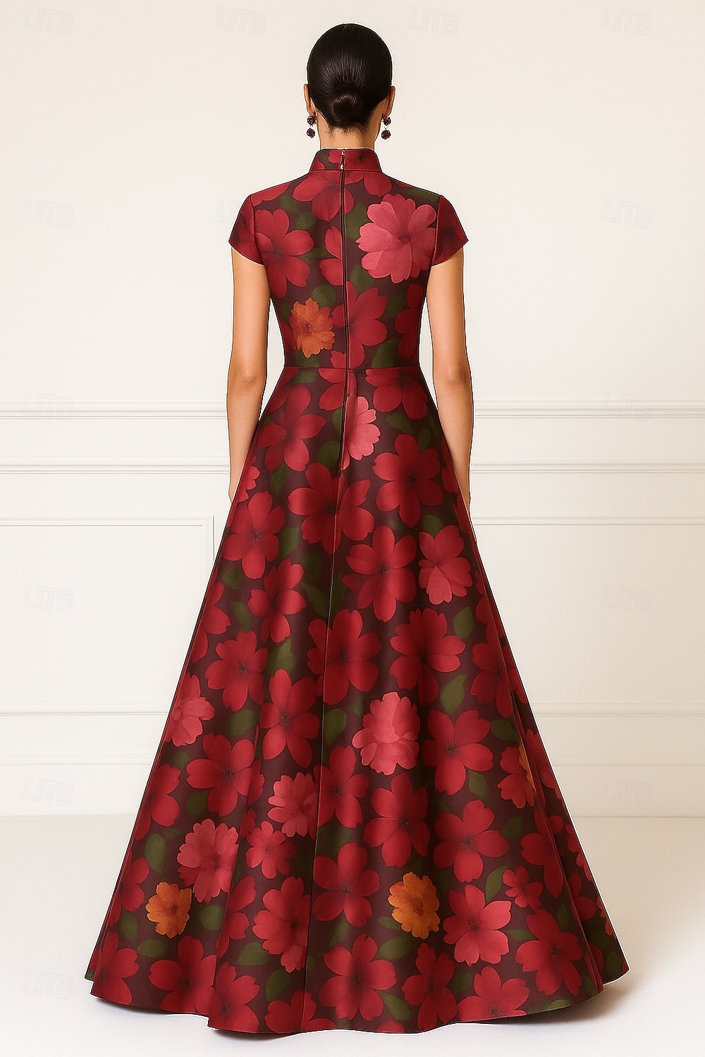 Linha A Longo Vestidos de baile Vestidos de noite Vestido de Baile Vestido formal Elegante Vintage Manga Curta Ondulado Casamento Natal Bolsos Cetim com Estampa floral de 2026 por $183.99 –P2